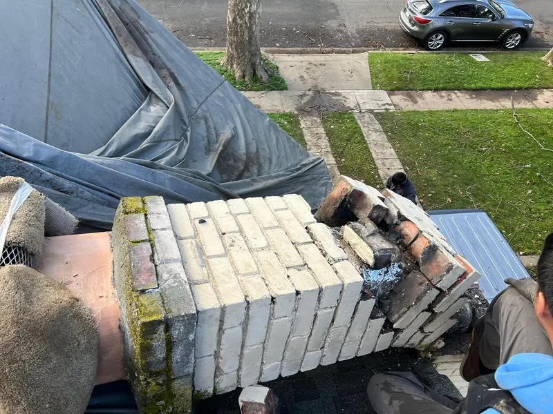 Rebuild materials staged on the roof with the area protected